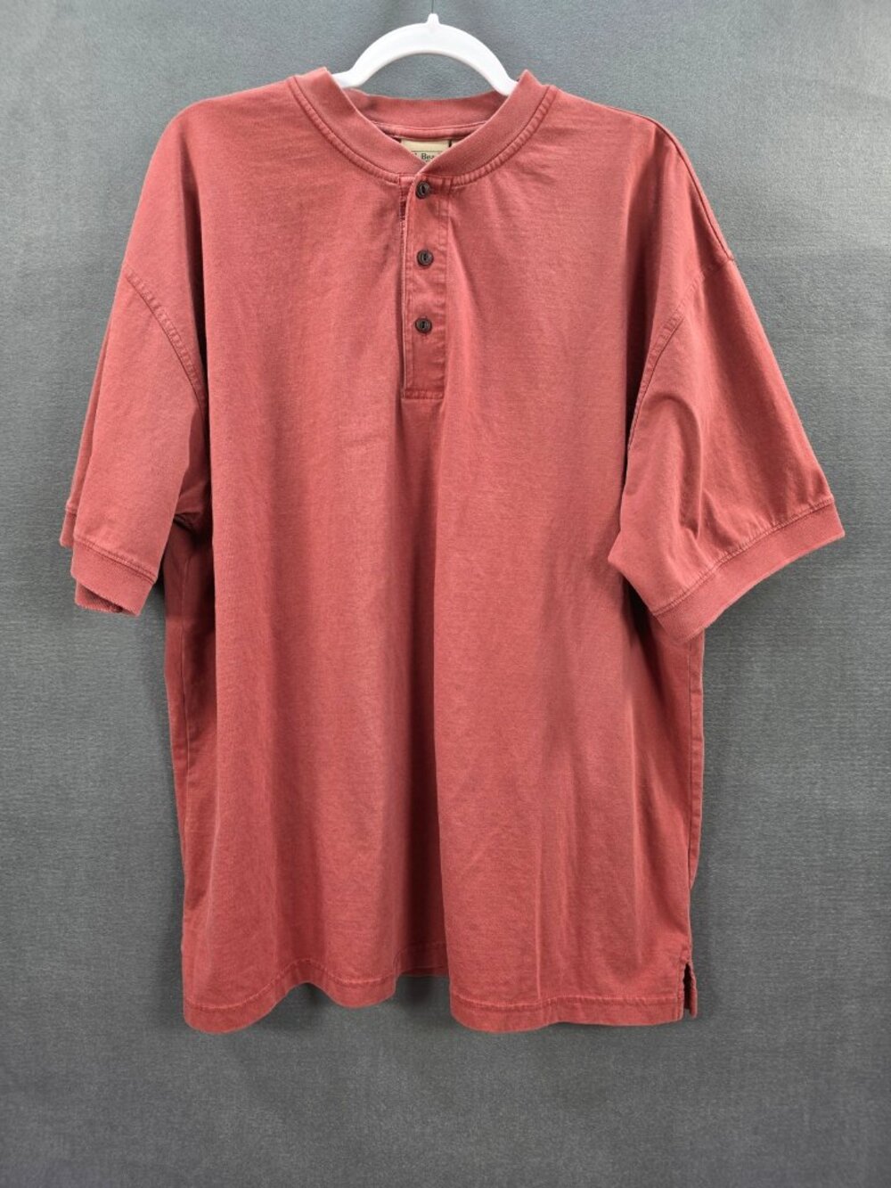 L.L.Bean Men's XXL Short Sleeve Henley Shirt Washed Brick Red 100% Cotton